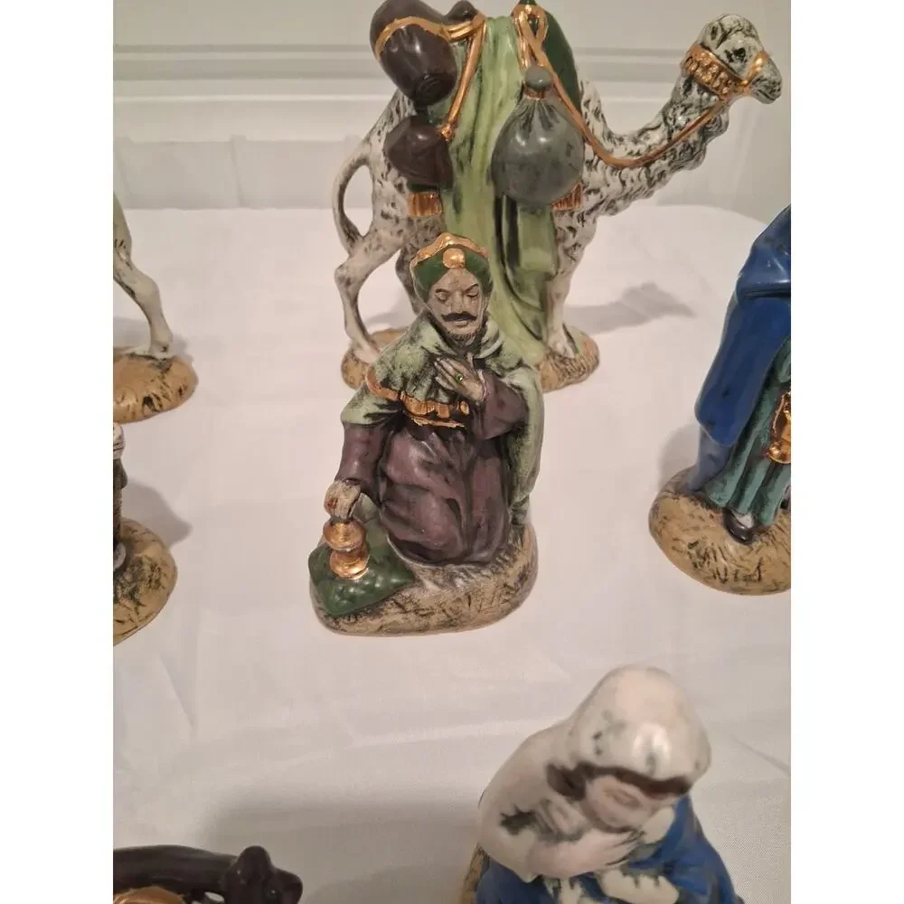 Vintage Ceramic Nativity Set 14 Pcs Hand Painted Christmas Atlantic Holland Mold